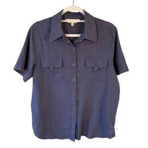 Tradition Blue Short Sleeve Utility Button-Up Shirt Size 14 Classic Minimalist